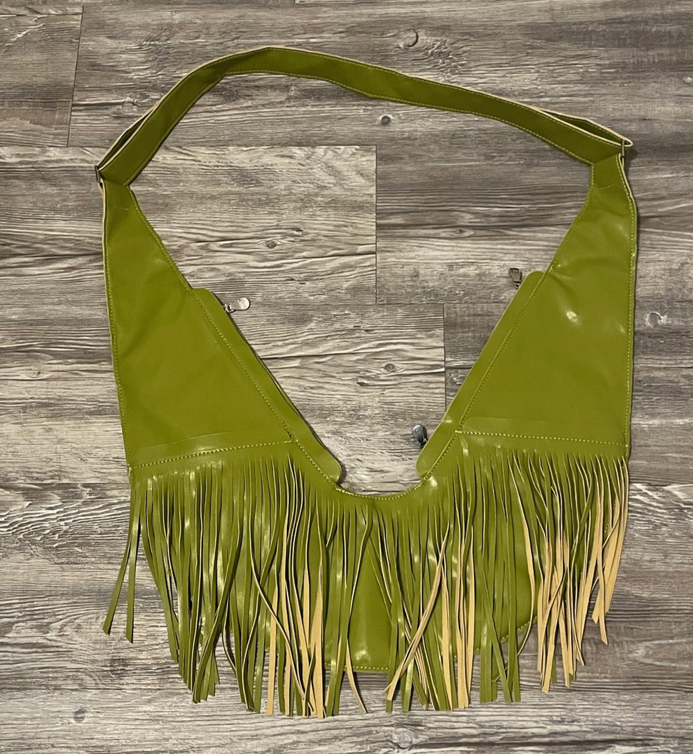 Sash Crossbody Bag Womens Medium Green Fringe Western Festival Boho Zip
